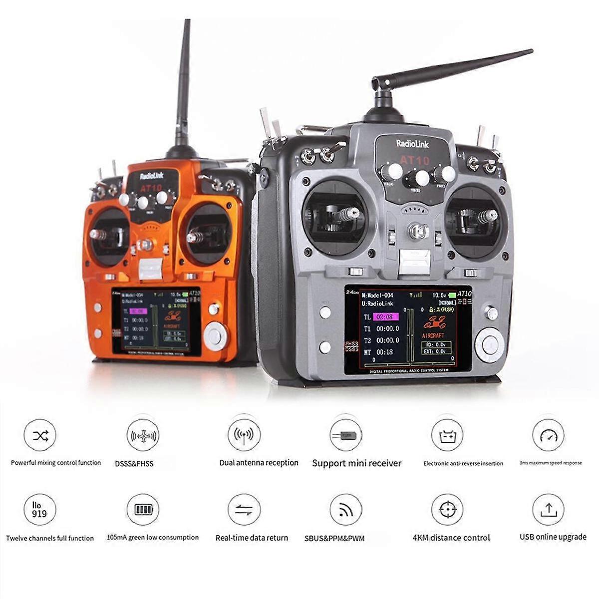 RadioLink AT10II Model Drone Traverser Multi-Functional Plant Protection Machine Car Boat 12-Channel Remote Control,Orange B