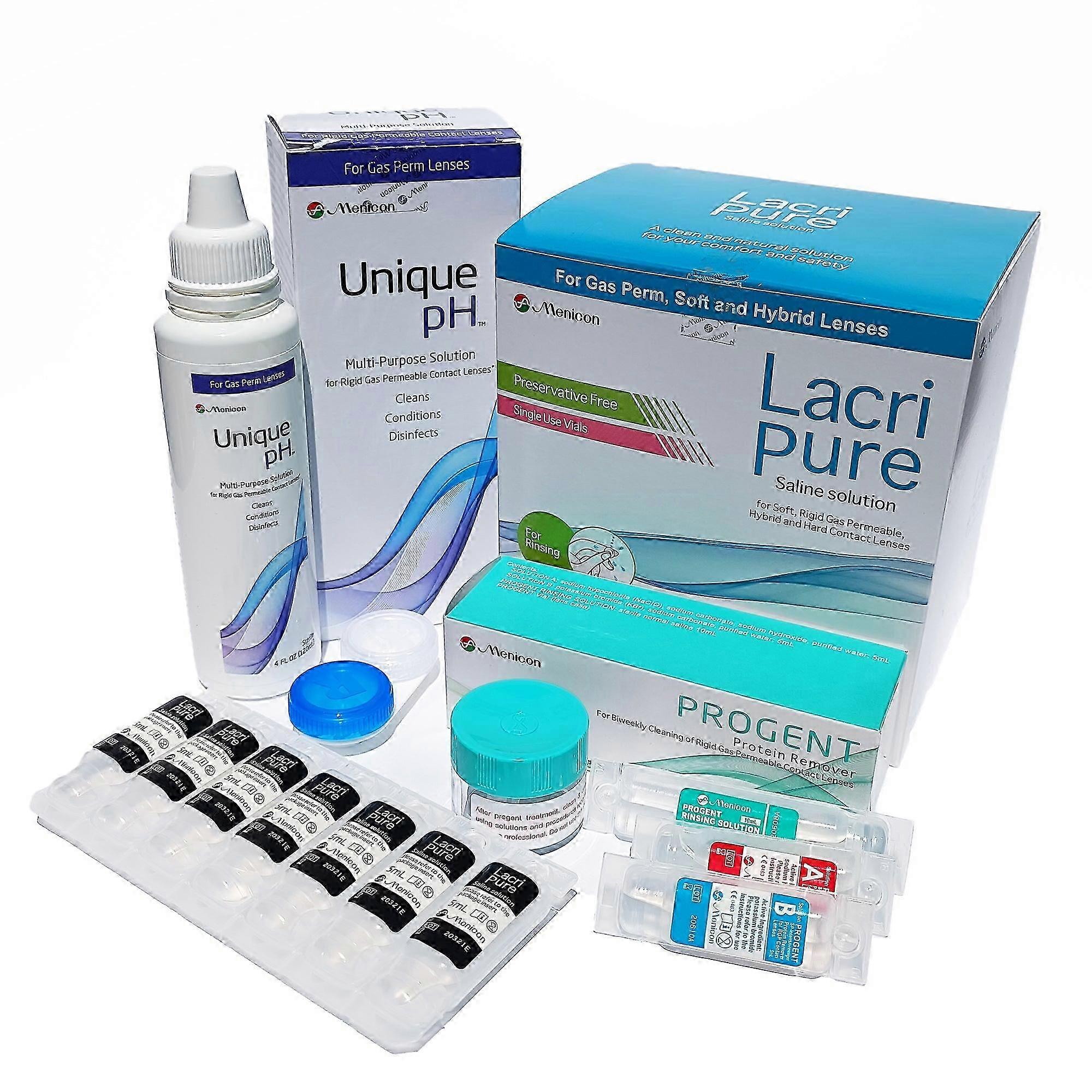 Menicon Progent Biweekly Contact Lens Cleaner, Unique Ph Multi-purpose Solution 4 Oz And Lacripure Saline 98 Vials, Bundle