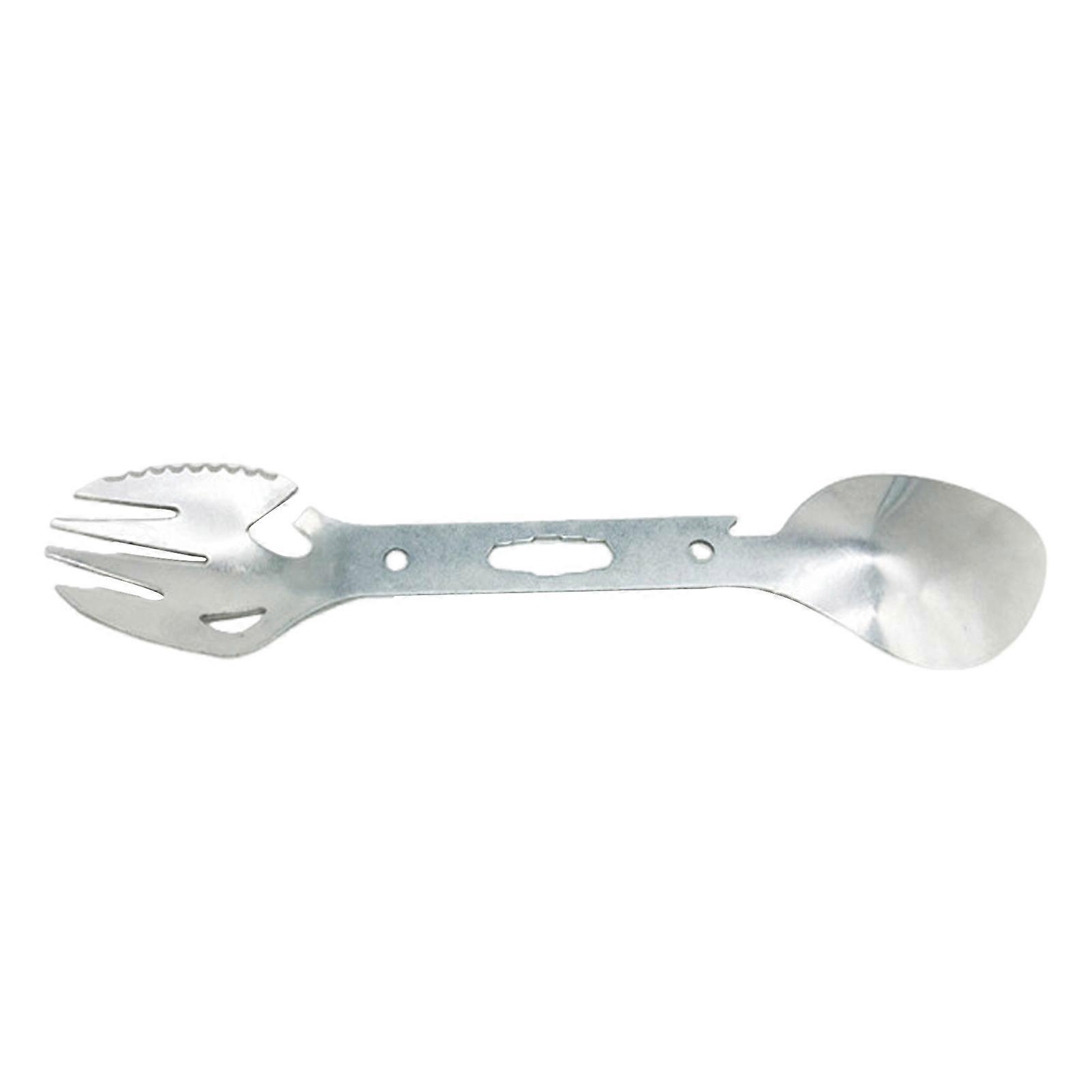 10-in-1 Multifunctional Outdoor Fork Spoon with Bottle Opener Portable Lightweight Utility Tactical Spoon Wrench Camping Utensil Survival Tool