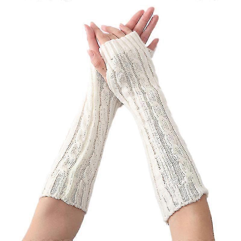 Fingerlös armstickad ullhandskar för kvinnor Varma handledsvantar