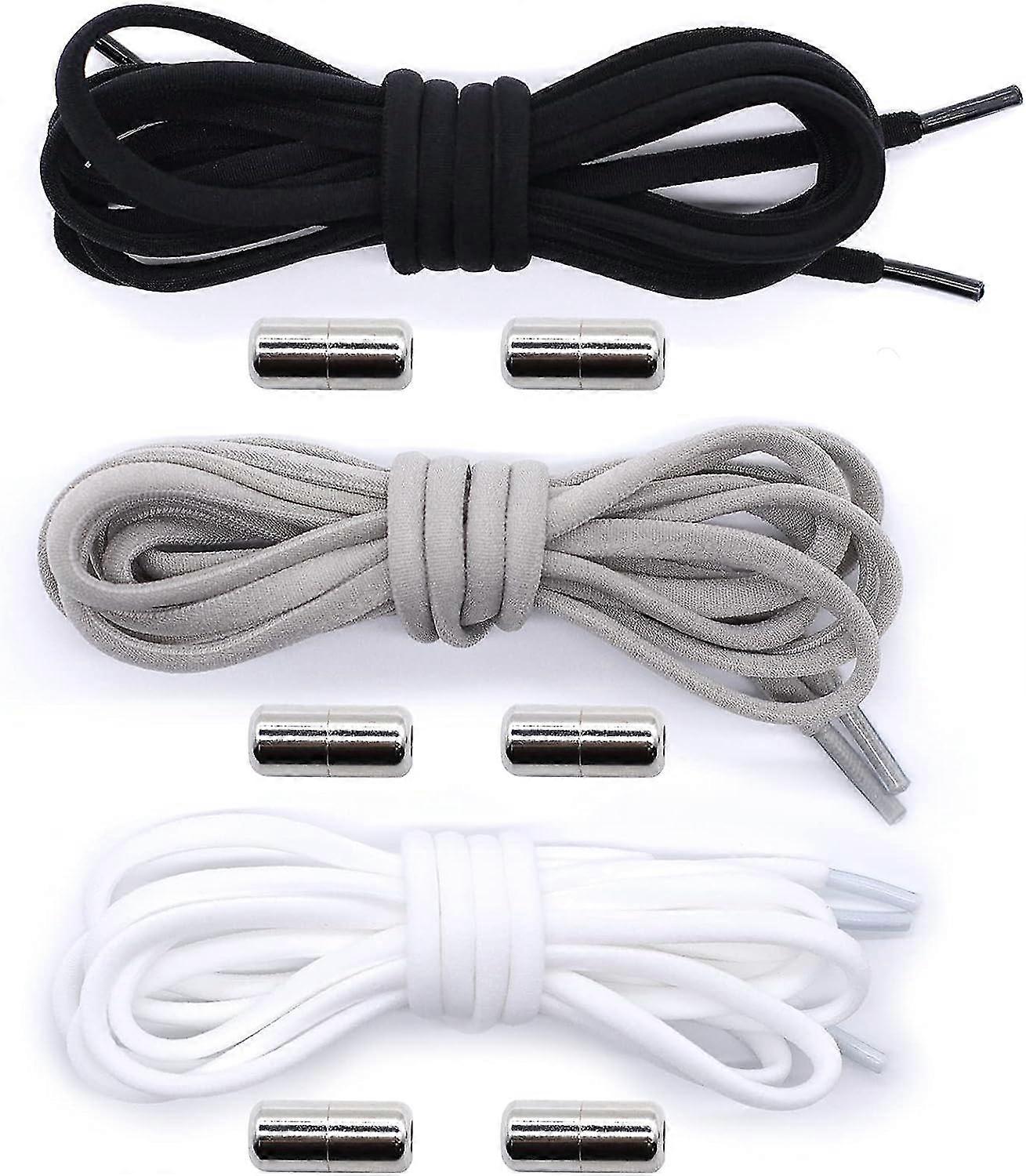 3 Pairs Pack Elastic Knotless Shoelaces With Metal Buckle Untied Shoelaces-Good quality