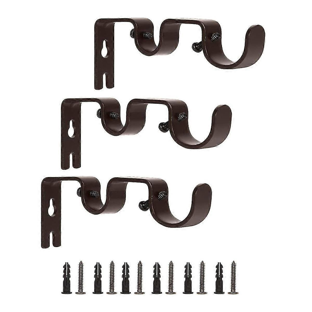 3 Pcs Double Curtain Rod Holder With Heavy Duty Metal Curtain Pole