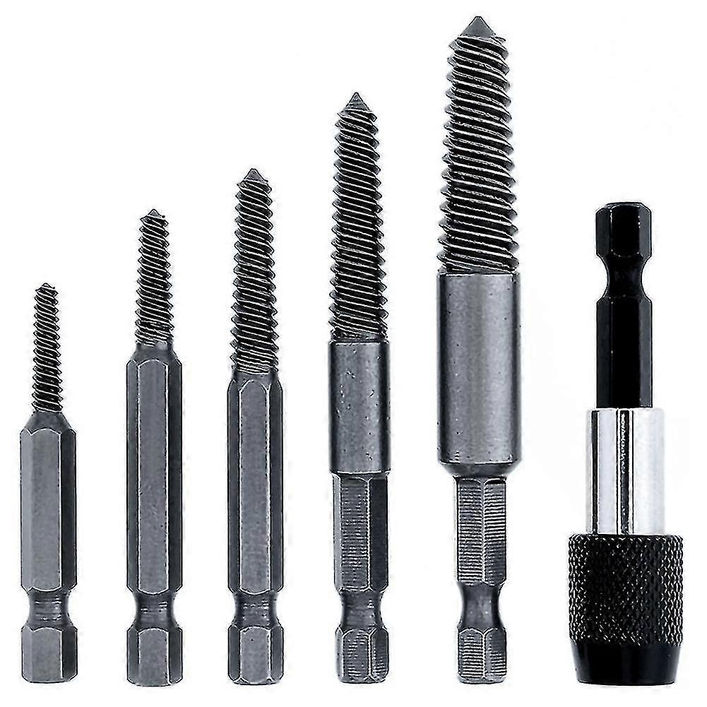 6 Pcs Damaged Screw And Broken Bolt Extractor Set With 1/4 Arbors Kit