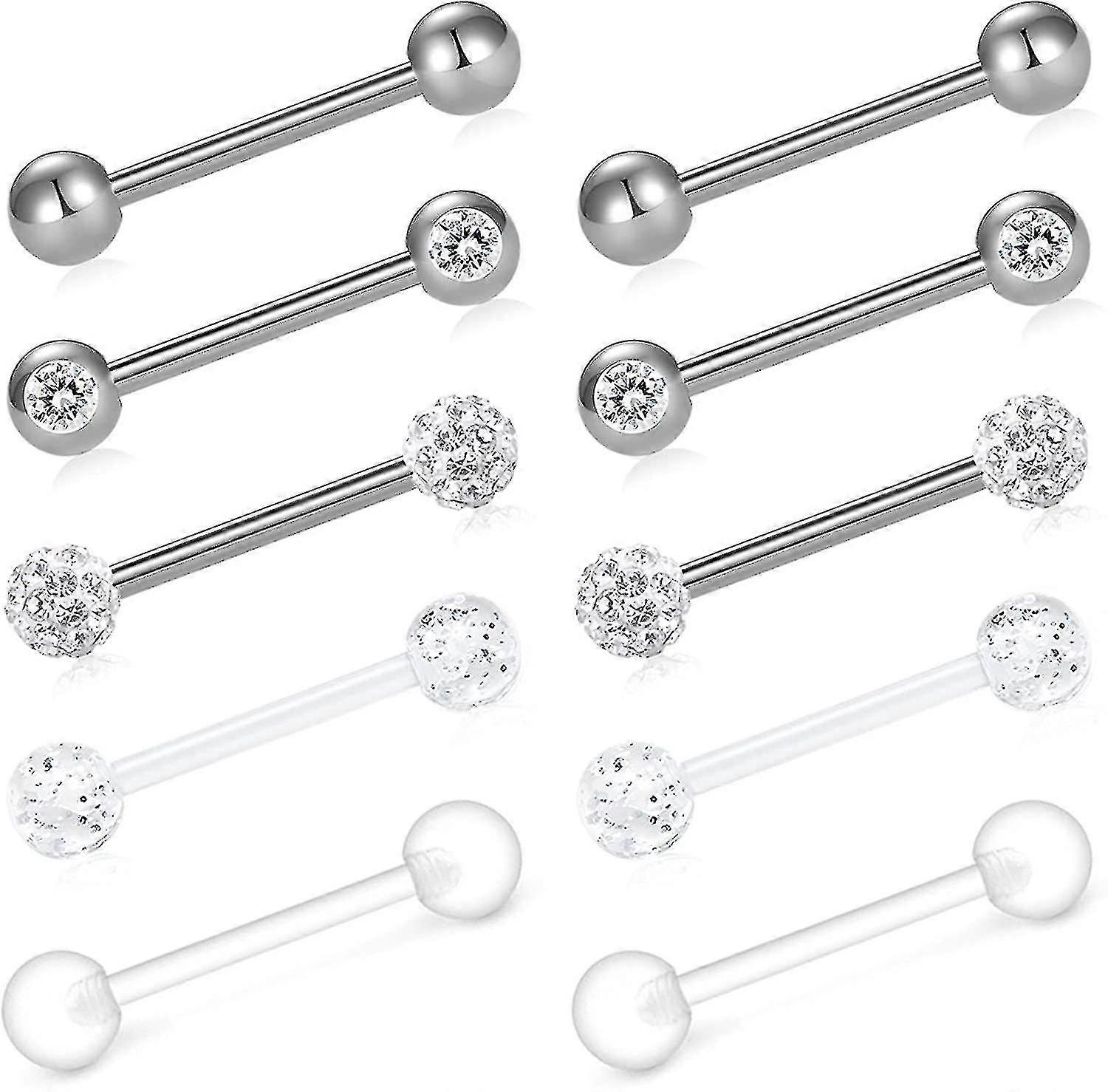 10 Silver Tongue Piercing Nipple Piercing Bar 316l Surgical Steel Set 12mm