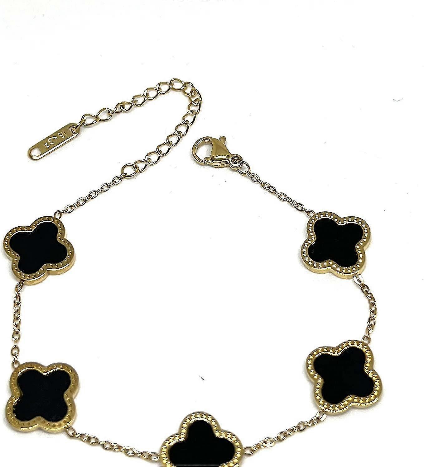 Gold And Black Four Leaf Clover Bracelet Gift