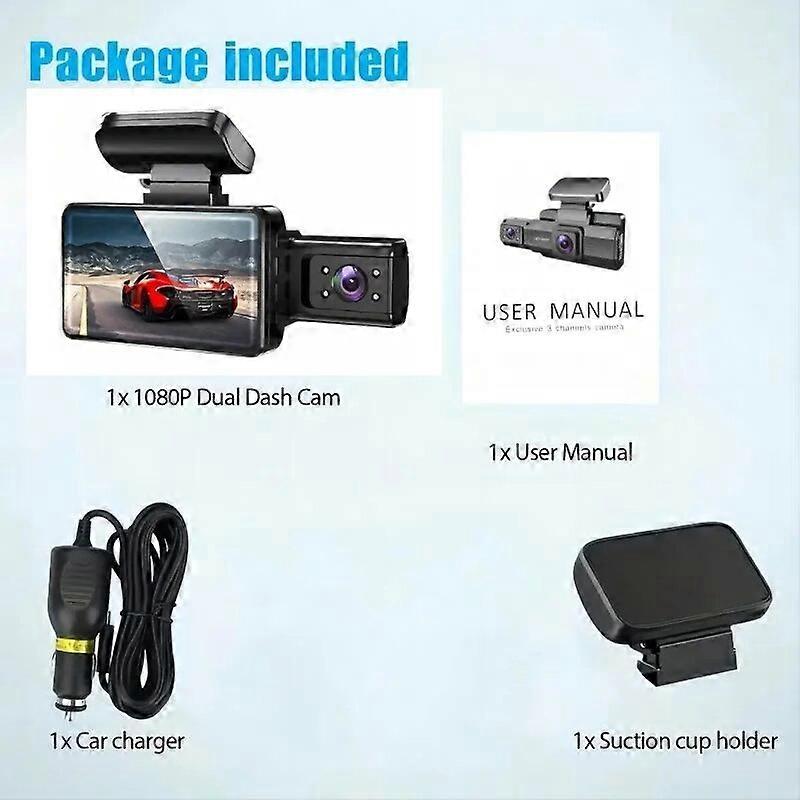 Dash Cam 3-inch Screen With 170 Wide Angle 1080P Dual Lens In Front Of And Inside The Car Cycle Recording