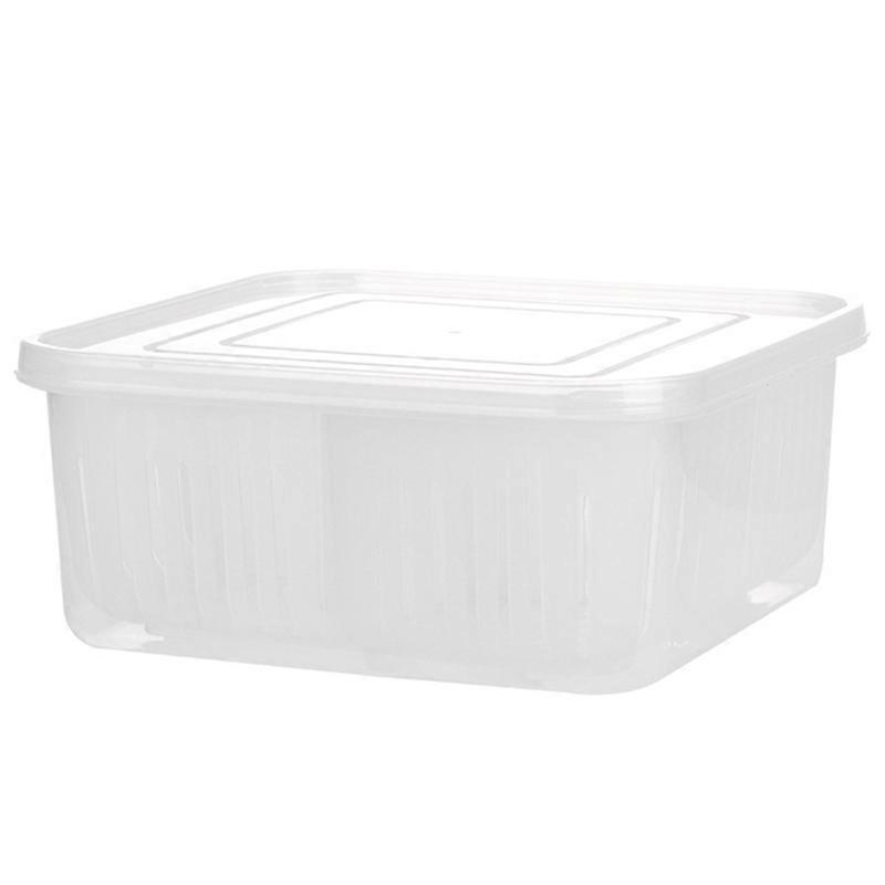 Food Container 4 Compartments Water Draining Plastic Rectangular Stackable Fruit Vegetables Storage Box Kitchen Accessories