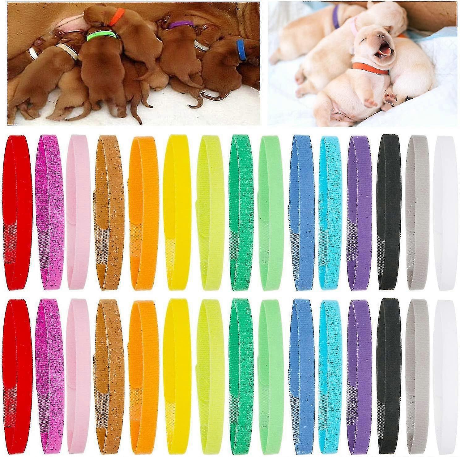 15/30 Pcs Puppy Whelping Collars Newborn Pet Collars Double-sided Soft Adjustable Id Bands Puppy Collars For Litter Newborn Pet