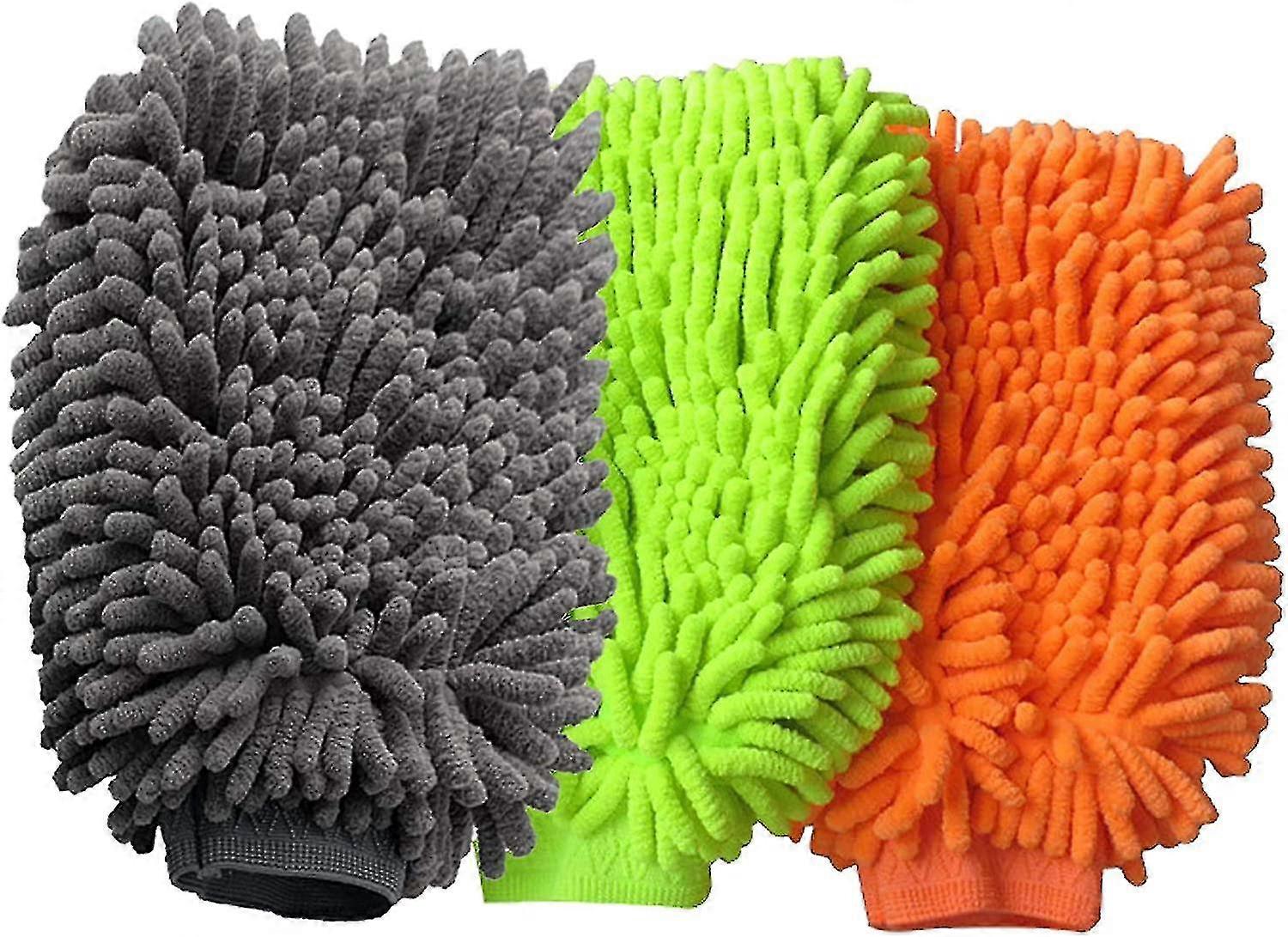 3個プレミアム超吸収性ダブルサイドマイクロファイバー洗車手袋