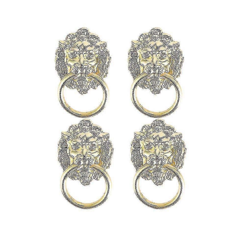 4pcs Drawer Cabinet Lion Head Pull Handle Knobs With Drawer Ring Door Rings Pull Handle Knobs For Home (golden)