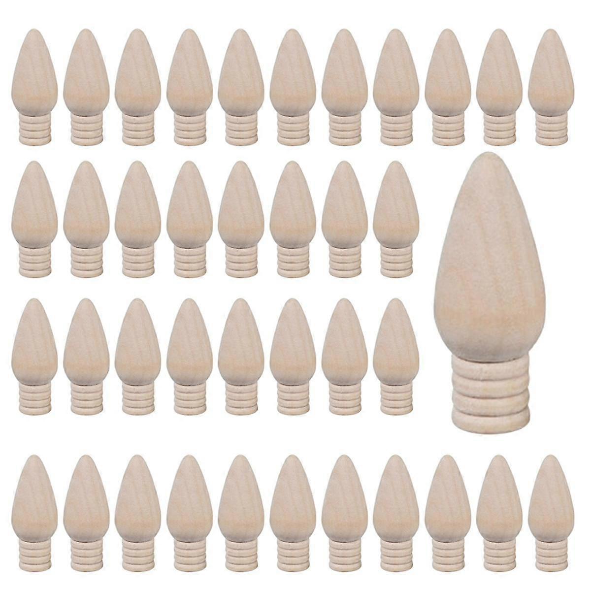 50 Pcs Wooden Christmas Light Bulb Unfinished Wood Ornaments for Crafts and Christmas Trees Supply