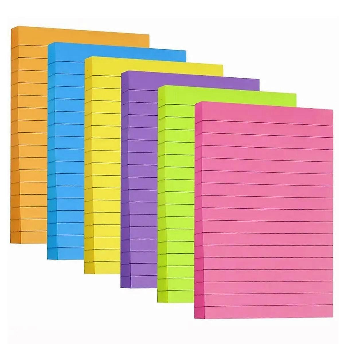 6 Pack, Sticky Notepad, 6 Colors Self Pad Its 4X6 in, Bright Post Stickies Colorful Sticky Notes for Office, Home, School, Meeting, 50 Sheets/pad