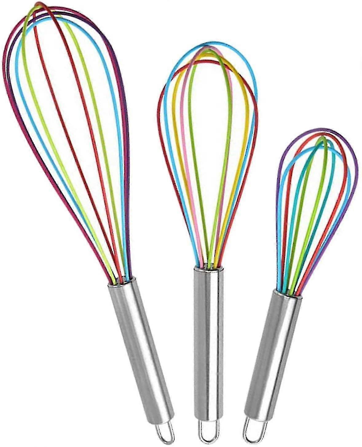 Whisk Silicone, 3 Piece Kitchen Whisk With Stainless Handle