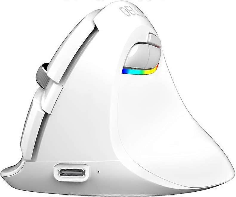 Noiseless Wireless Vertical Mouse, 2.4GHz and Bluetooth 4.0 Dual Mode Optical Mice, 2400 DPI and RGB Decor Light Rechargeable Computer Mouse (White)