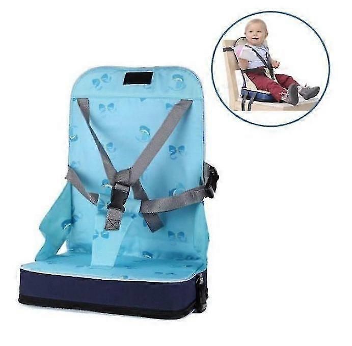 折りたたみブースターシートハイチェアクッション、5点ハーネスベビーセーフティイーティングブルー