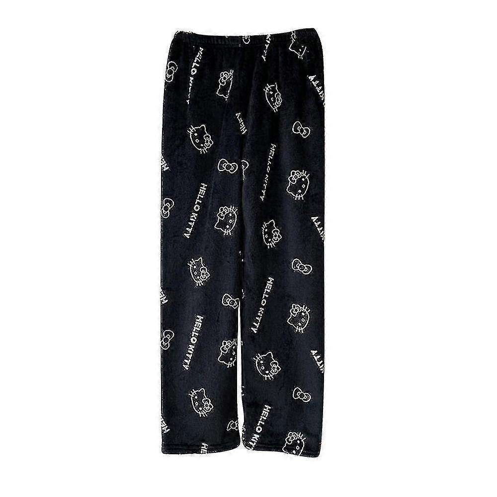 レディースレディースハローキティ漫画パジャマフランネルカジュアル居心地の良いソフトフリースホームパンツ冬の暖かいズボンK