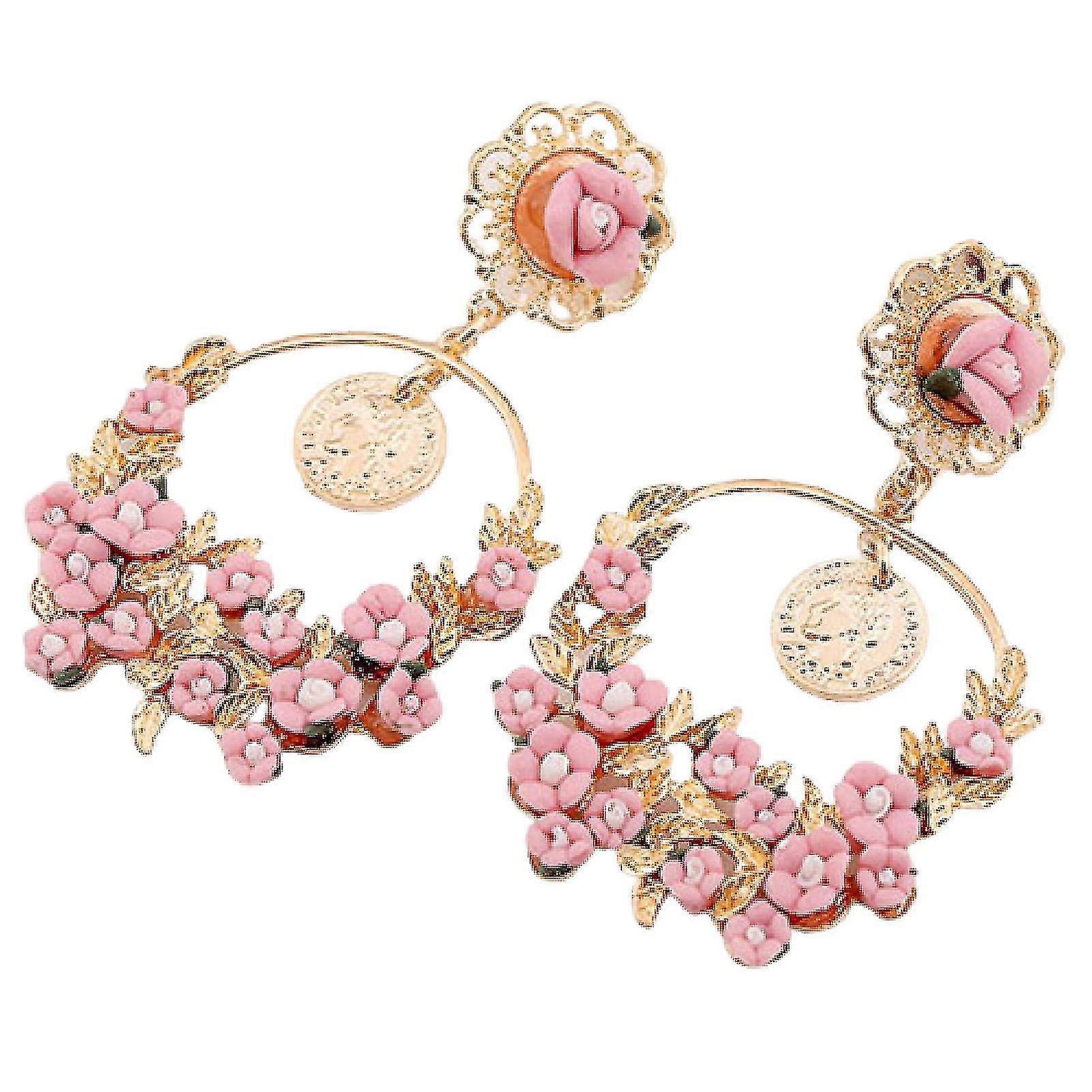 Ear Studs Circular Ring Not Rust Flowers Pattern Womens Fashion Flower Dangle Ear Studs For   Life