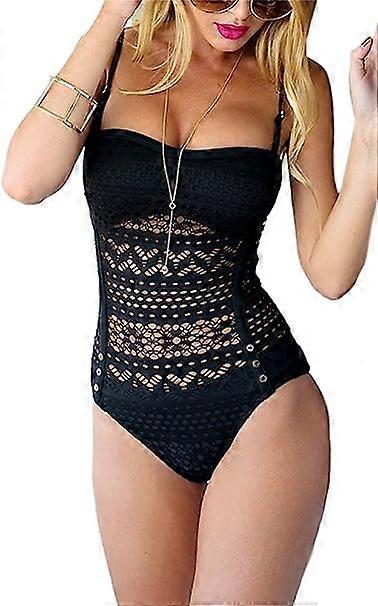 (O) Très Chic Femmes Sexy Dentelle Maillots de bain Bikinis 1 Pièce Noir Push Up Crelow Out