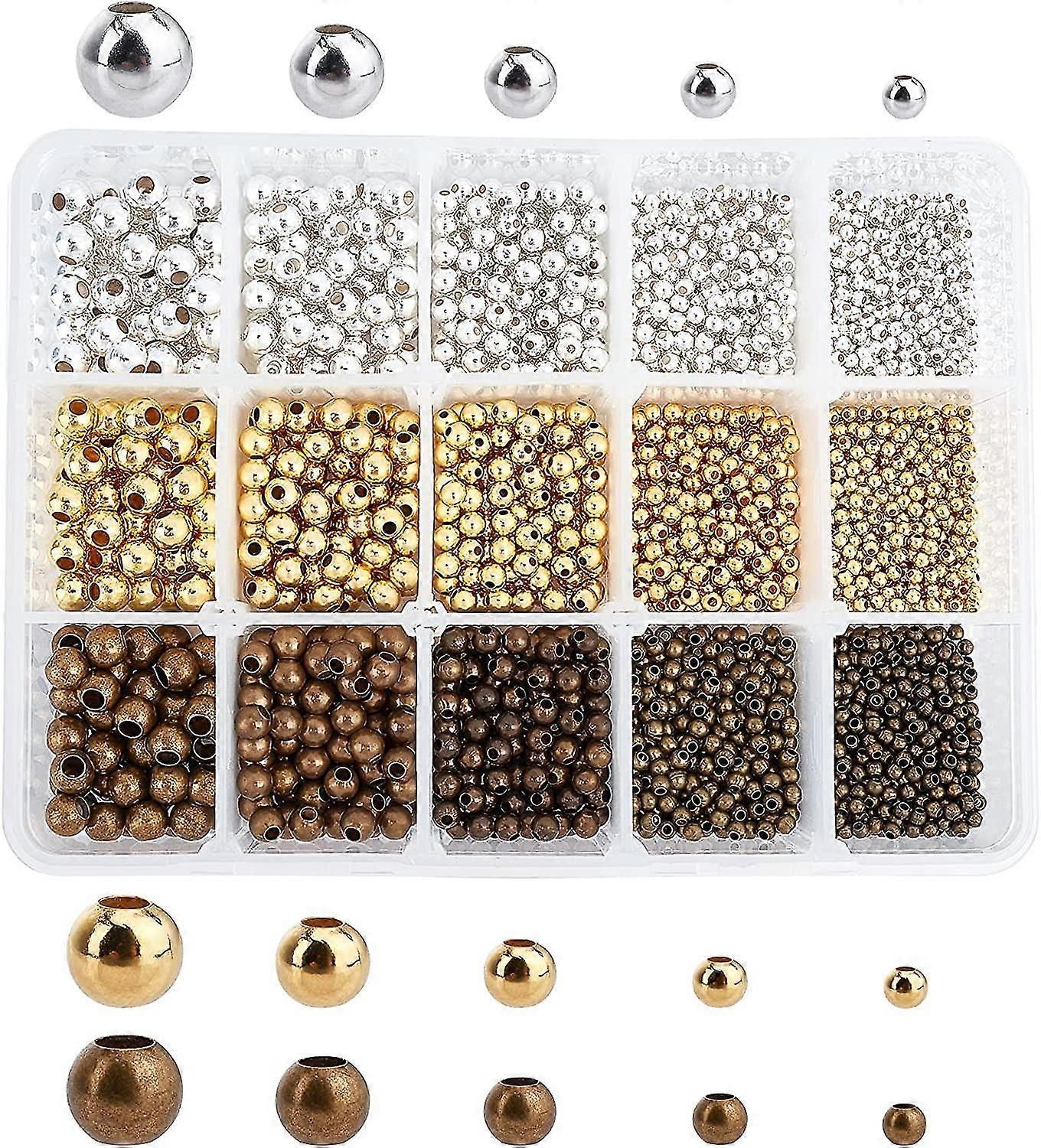 2700pcs 3 χρώμα 5 μέγεθος ομαλές στρογγυλές χάντρες αποστάτη μικροσκοπικές χάντρες μετάλλων για τα κοσμήματα που κάνουν τις προμήθειες (χρυσός, ασήμι, παλαιός χαλκός)
