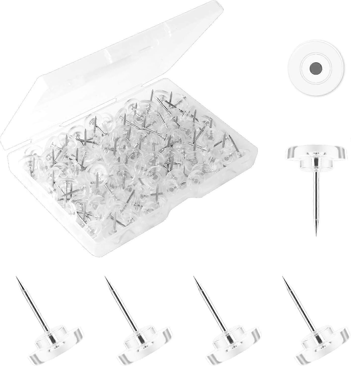 100pcs Transparent Push Pins, Plastic Push Pins Flat Push Pins with Steel Tip Push Pins for Cork Board Wall Bulletin Board (White)