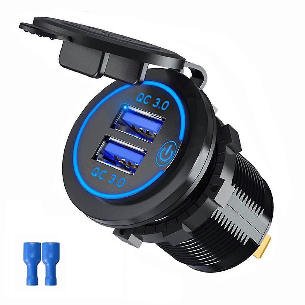12V/24V 36W QC 3.0 Touch Switch Dual USB Charger Waterproof Universal Motorcycle Car Truck Boat Socket For Phone Tablet Camera