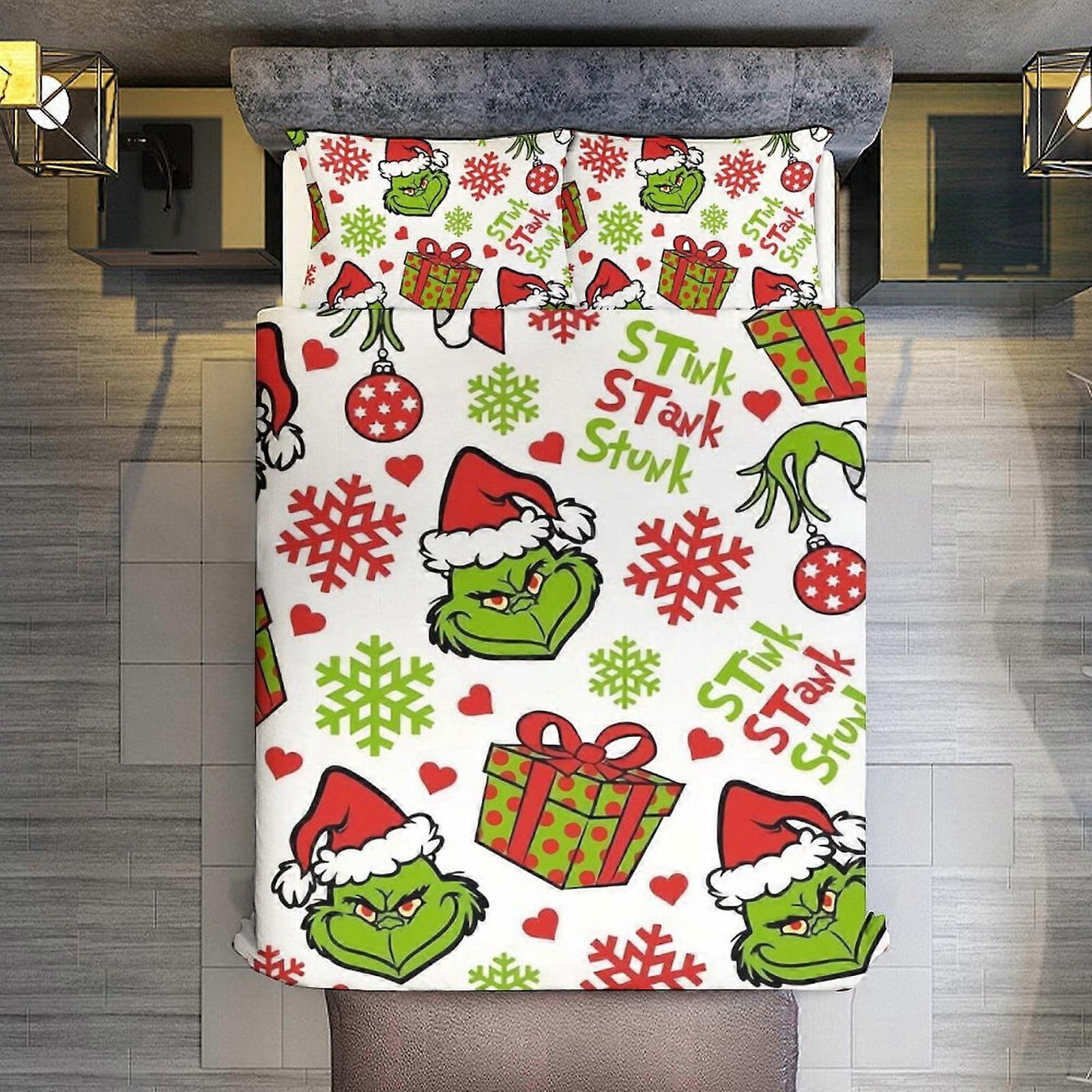Bedding set WY60 Grinch STwk STawk Stunk 3 Pieces Duvet Cover Set Full Size Super Soft Fade Resistant Microfiber 1 Cover with Zipper and 2 Pillowcases