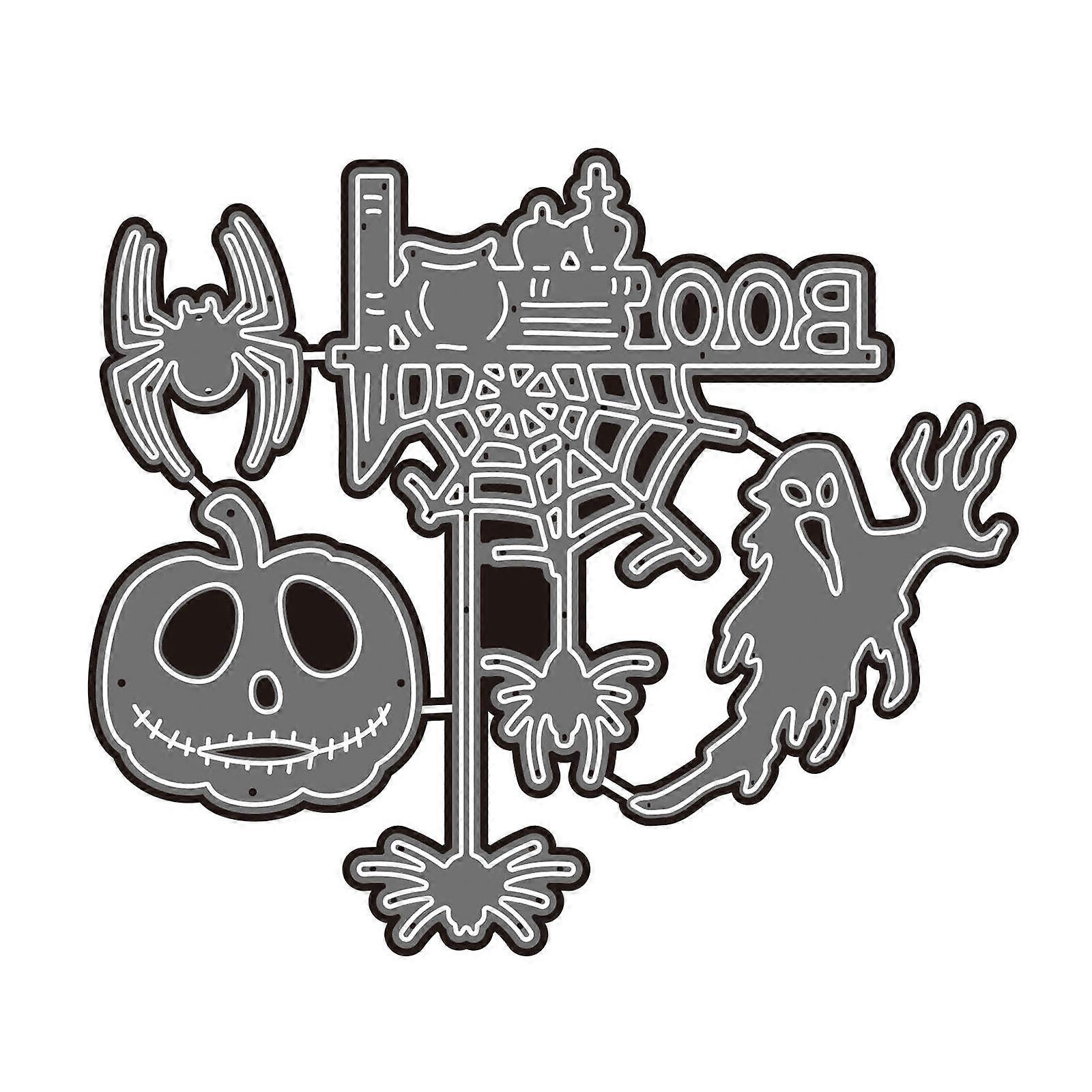 1 Set Halloween Metal Cutting Dies Pumpkin Witch Bat Spider Web Haunted House Pattern DIY Stencil for Scrapbooking Album Embossing Template Card Craft