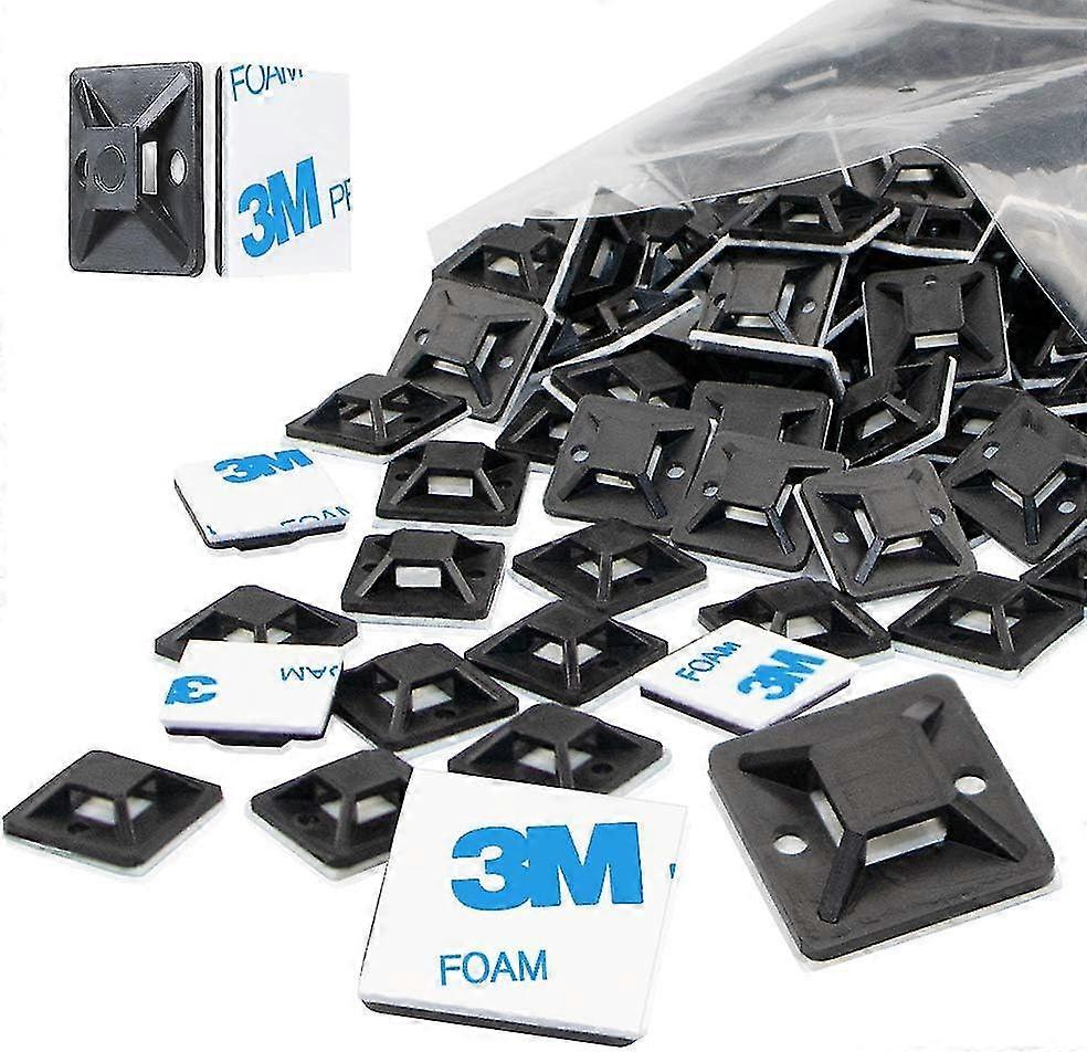 Cable Tie Mount 1"/25mm Small Black Square Adhesive Mount 100 Pieces