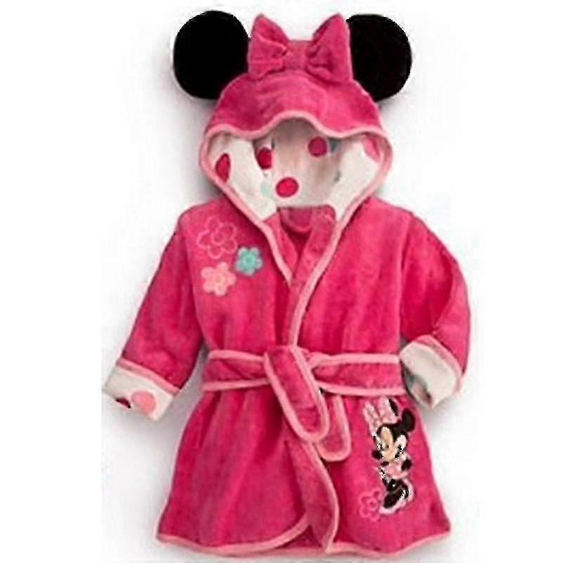 Toddler Baby Kids Girls Hooded Bathrobe Minnie Mouse Soft Fleece Dressing Gown Cartoon Nightwear Pajamas-hao-9034603757574