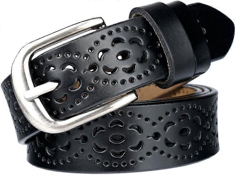 Retro Äkta Läder Dambälte Mode Ihålig Blomma Design Dambälte med legeringsspänne Jeans