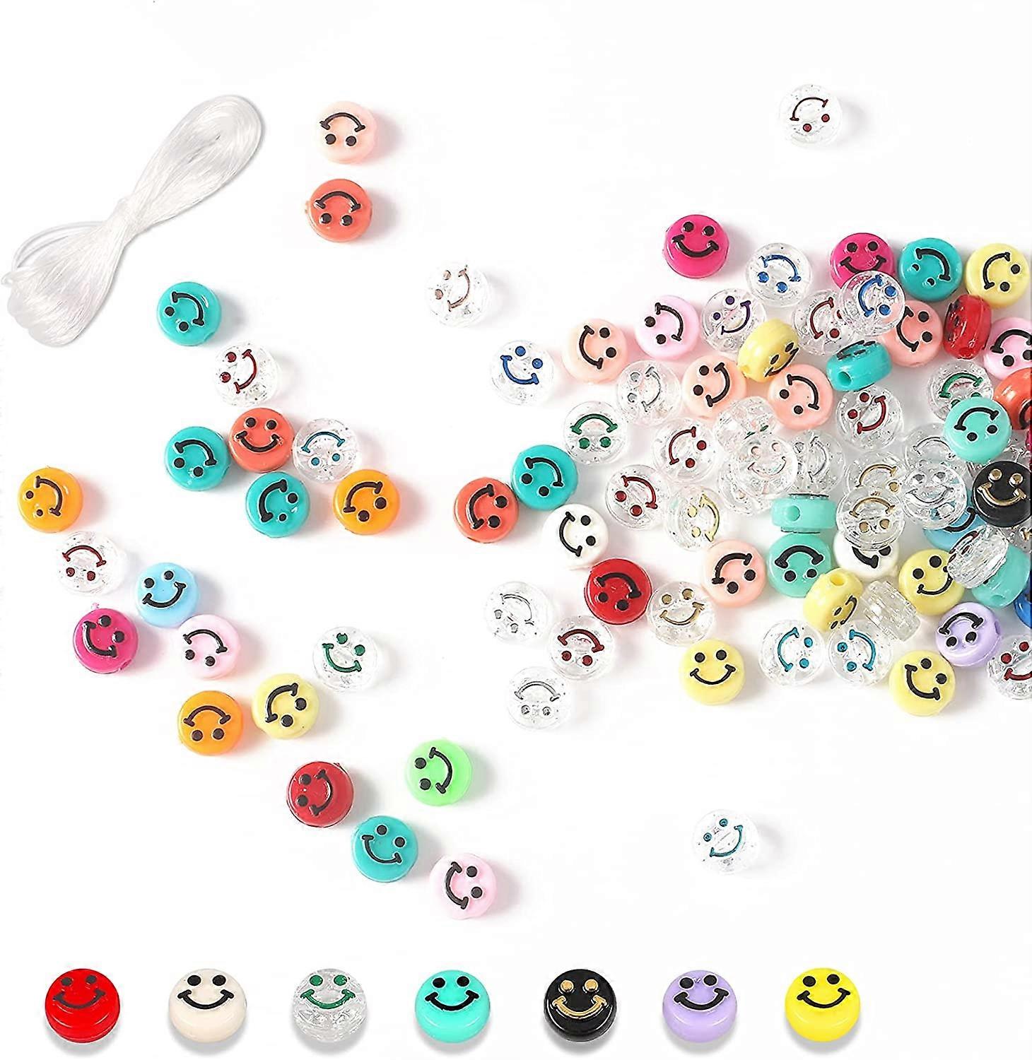 Smile Beads -100PCS Smile Beads, Transparent Elastic Line Acrylic Smile Beads, Mixed Color Smile Beads Jewelry Production