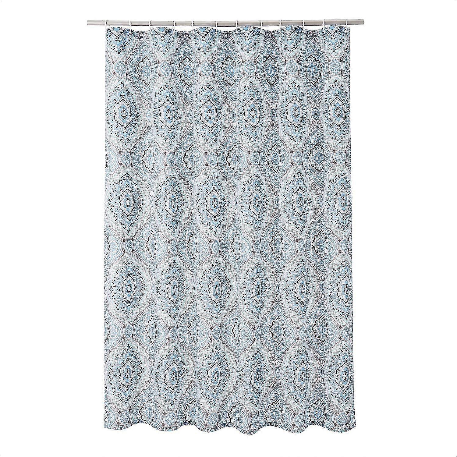 Cortina de chuveiro de tecido - 72 X 72 Polegadas, Medalhão Azul/Cinza