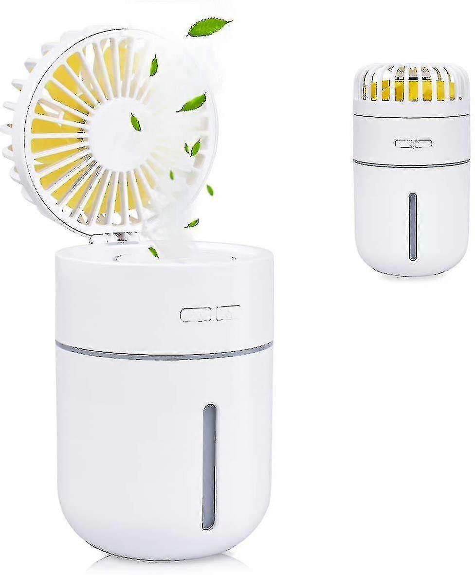 400ml Mini Air Humidifier With Fan, Usb Rechargeable Portable Fan Air Conditioner Purifier Super Mute Night Light 2 Cool Mist Mode, 7 Led Colors (whit