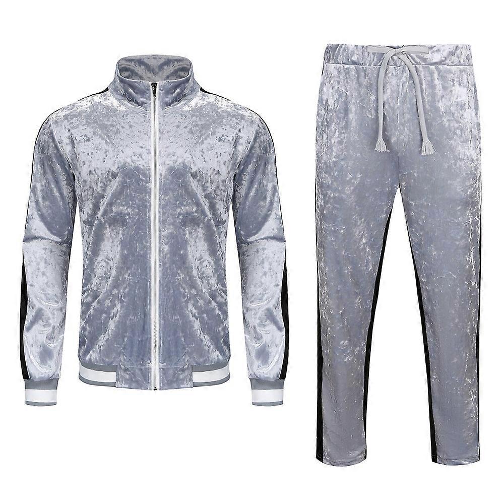 Men 2 Piece Velvet Set Zipper Jacket Elastic Pants
