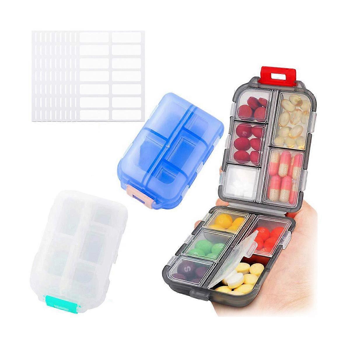 LAOYE 4 colors pill box 3 compartments pill box small pill box with 3 detachable compartments, 4 pieces vitamin pill box