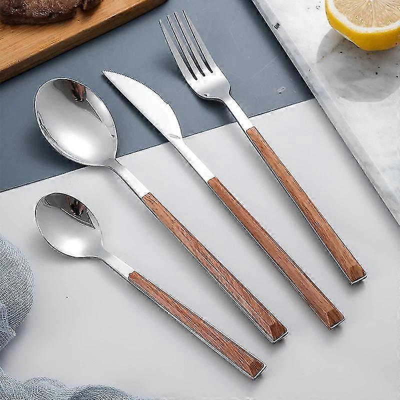 Posate western con manico in legno, set di posate in acciaio inox-MXBC