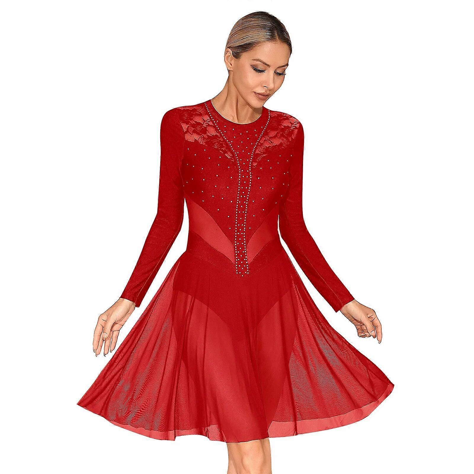 TSSOE Kids Girls Rhinestone Figure Ice Skating Dress Mesh Splice Long Sleeves Skating Performance Costume Lavender 10 TSSOE Kids Girls Rhinestone Figure Ice Skating Dress Mesh Splice Long Sleeves Skating Performance Costume Lavender 10