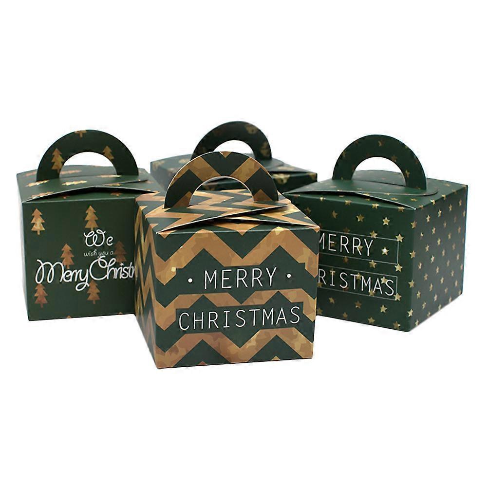 12PCS Christms Apples Boxes with Handle Festive Cookies Candy Holder Socks Gift Containers Party Favor for Packaging Decor (Green/Random Pattern)