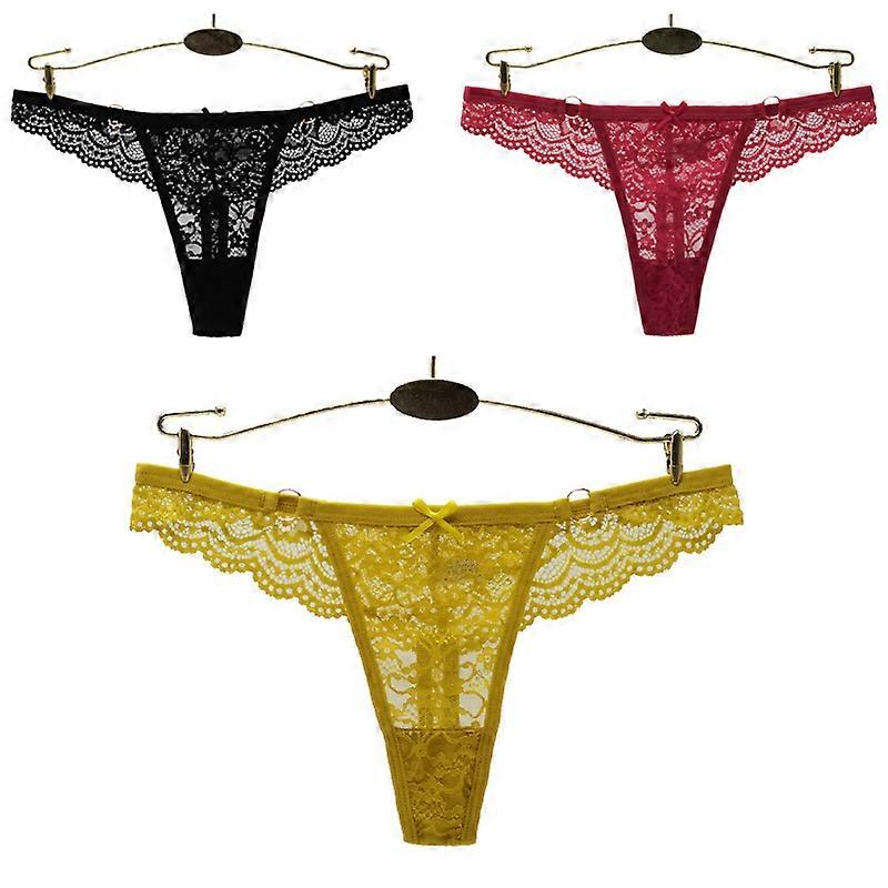 3PCS / Lot Sexig Spets Stringtrosor Underkläder Kvinnor Blommig Bikini Underbyxor Låg Rise Hög Elastisk G-string T-Tillbaka Trosor Underkläder M-XL
