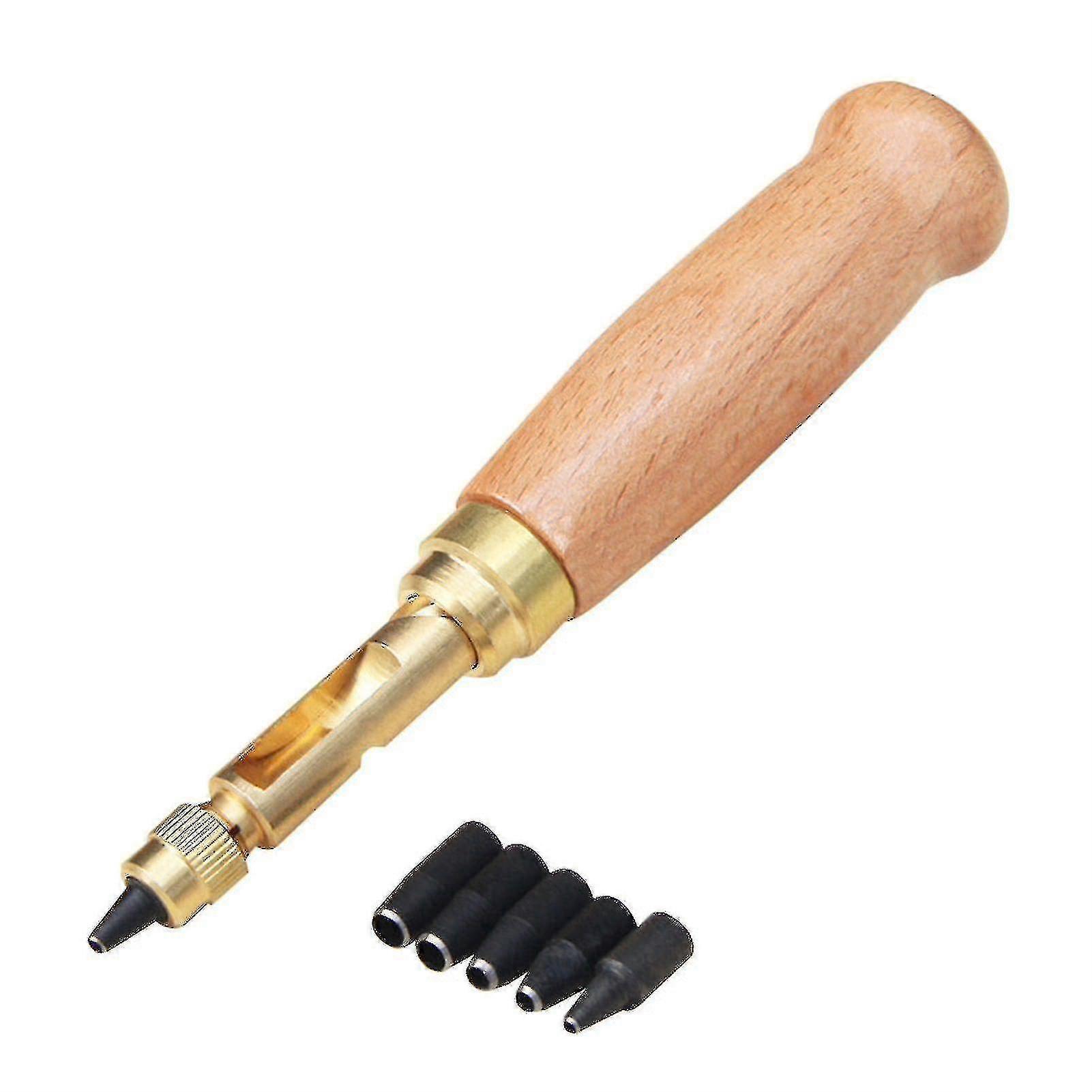 Diy Leather Hole Punch Rotary Hole Punch Screw Hole Punch Binding Tool With 6 Tip Sizes And Wooden Handle, 1 Set, Color As Pictured Shizhi Boutique