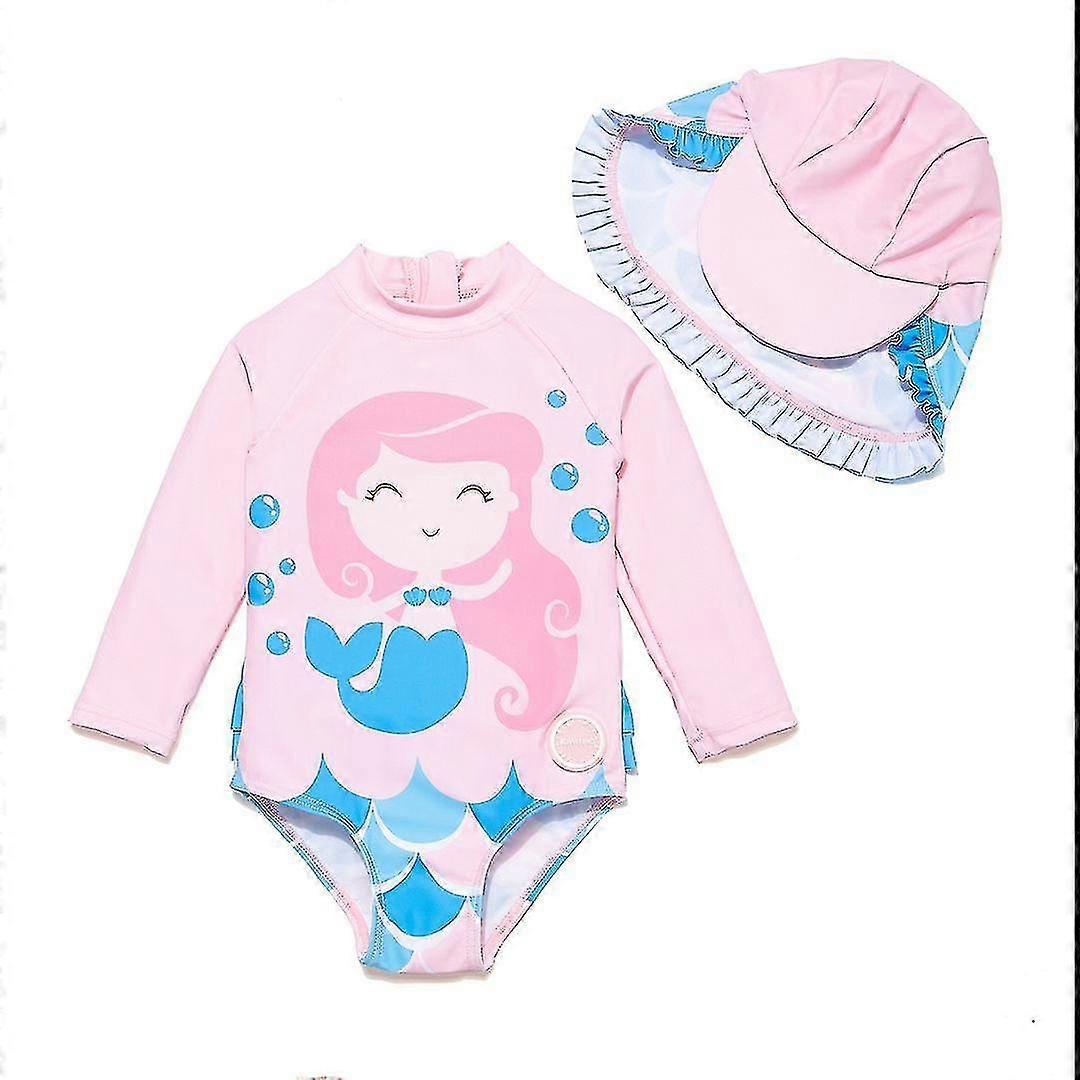 Baby Girl Rash Guard Long Sleeves Upf 50+ Zip Swimwear (mermaid)