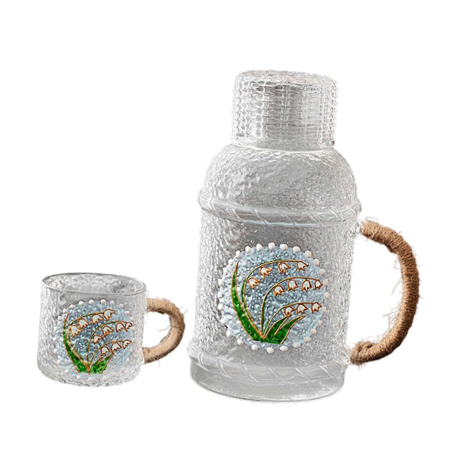 Glass Pitcher Juice Container 2L Iced Tea Pitcher for Iced Tea Lemonade Milk lily of the valley