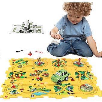DIY Montage von elektrischen Trolley-Spielzeugautos für Kinder, Puzzle Racer Kinderauto Track Set, für 3 4 5 6 jährige Jungen Mädchen, Dinosaurier