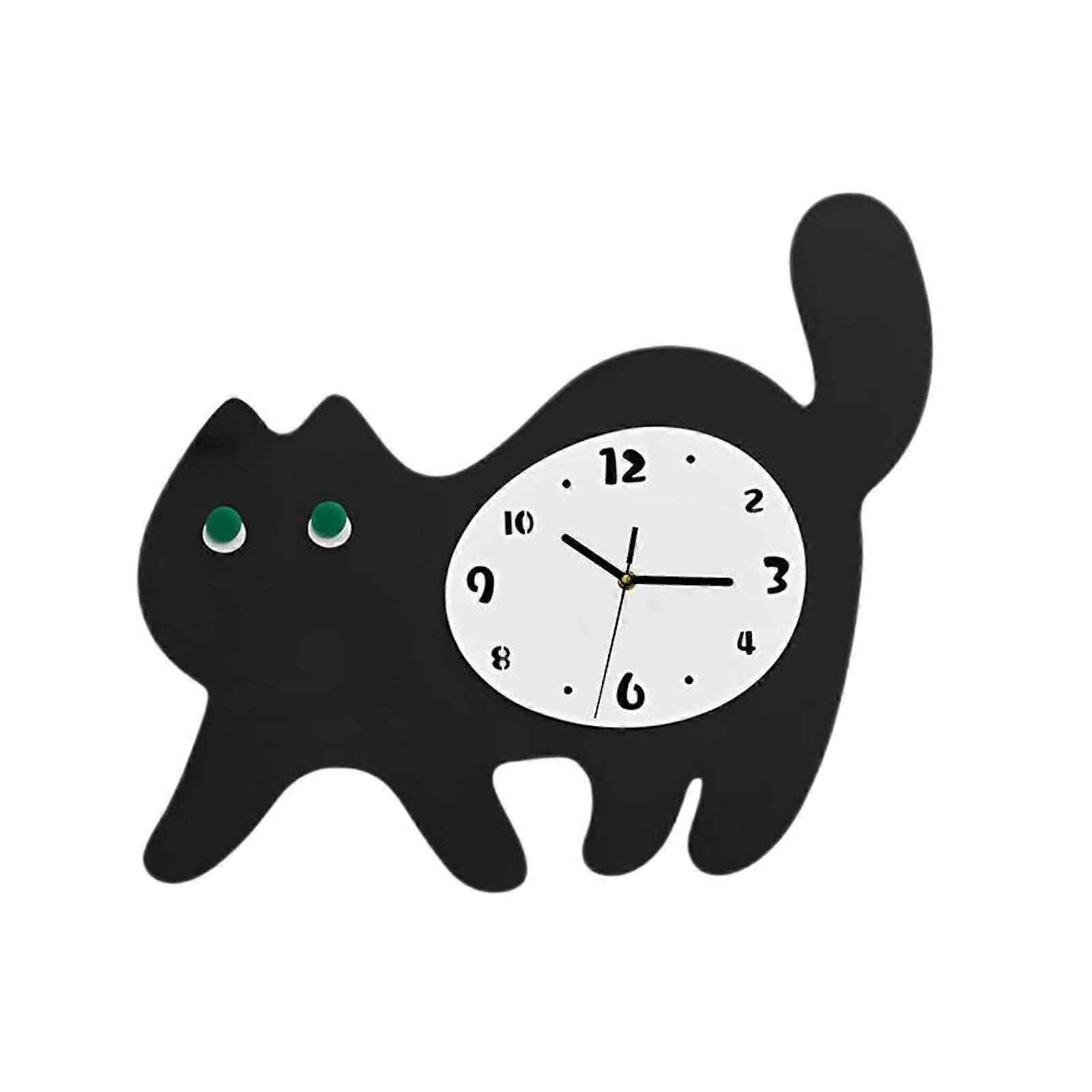 Kedi Duvar Saati Yaratıcı Okunması Kolay Eğlenceli Mutfak Ev Yatak Odası siyah için Nonticking