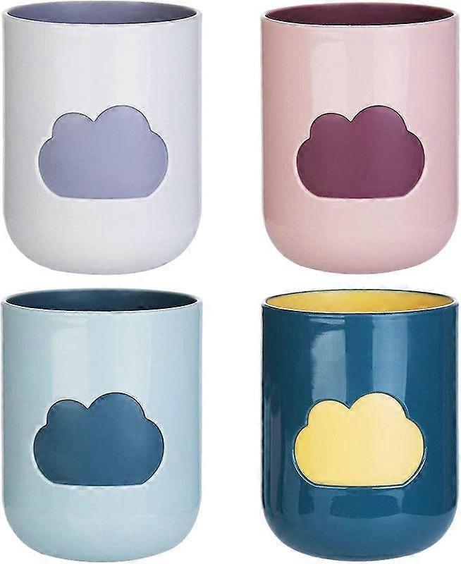 Toothbrush Cups, Pack of 4 Mouthwash Cups Reusable Plastic Tumblers Cloud Pattern Design for Bathroom Kitchen, 4 Colors