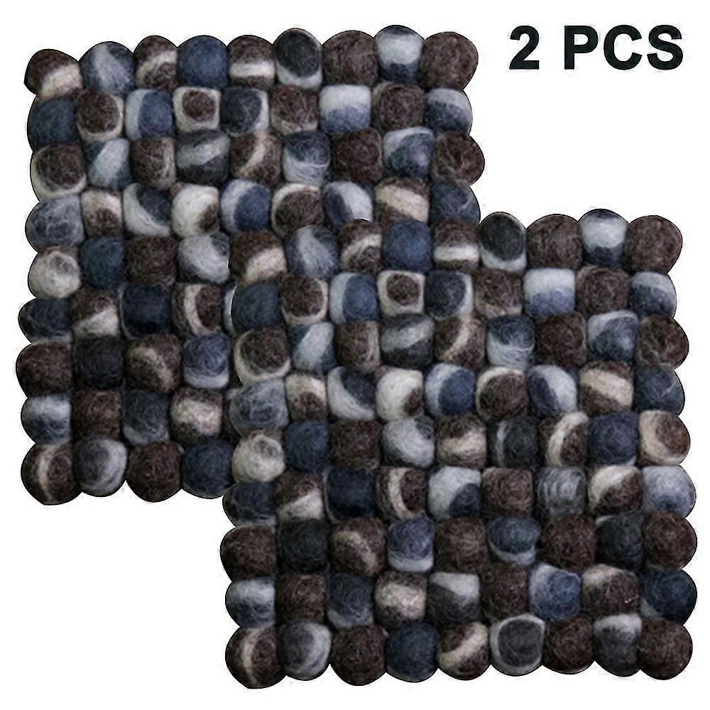 2 Piece Set Square Felticrafts Pot Coasters Made Of Felt Handmade Colorful Felt Balls20x20cm)