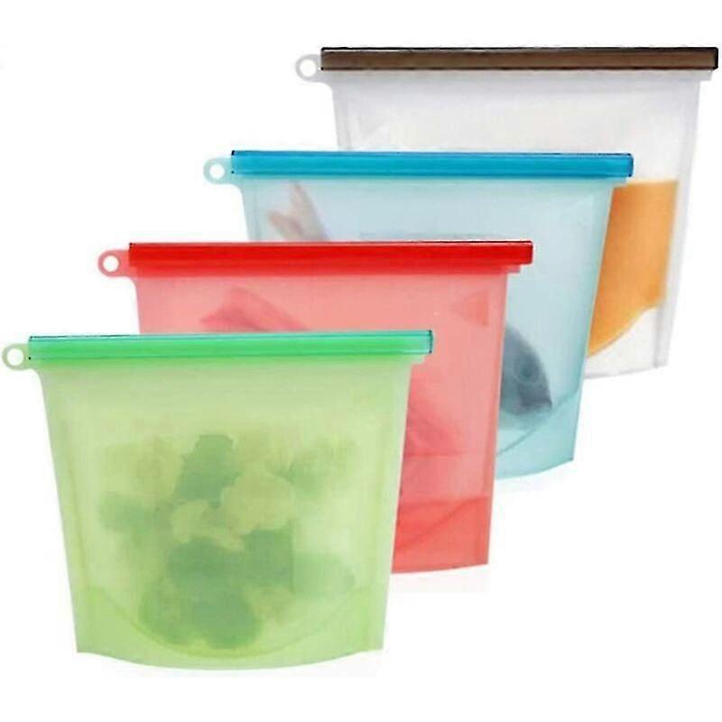 再利用可能なシリコン食品保存袋、クリップ付きシリコン食品袋冷凍庫保存袋果物、野菜、肉用保存袋(4パック)、142g