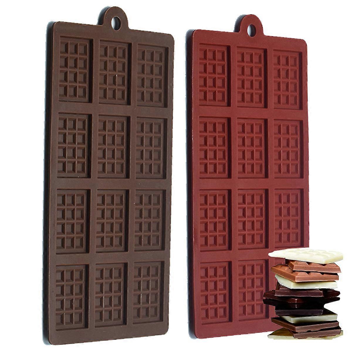 2 Pack 12-Cavity Silicone Mini Rectangle Thin Waffle Chocolate DIY Mold Break-Apart Chocolate Chip