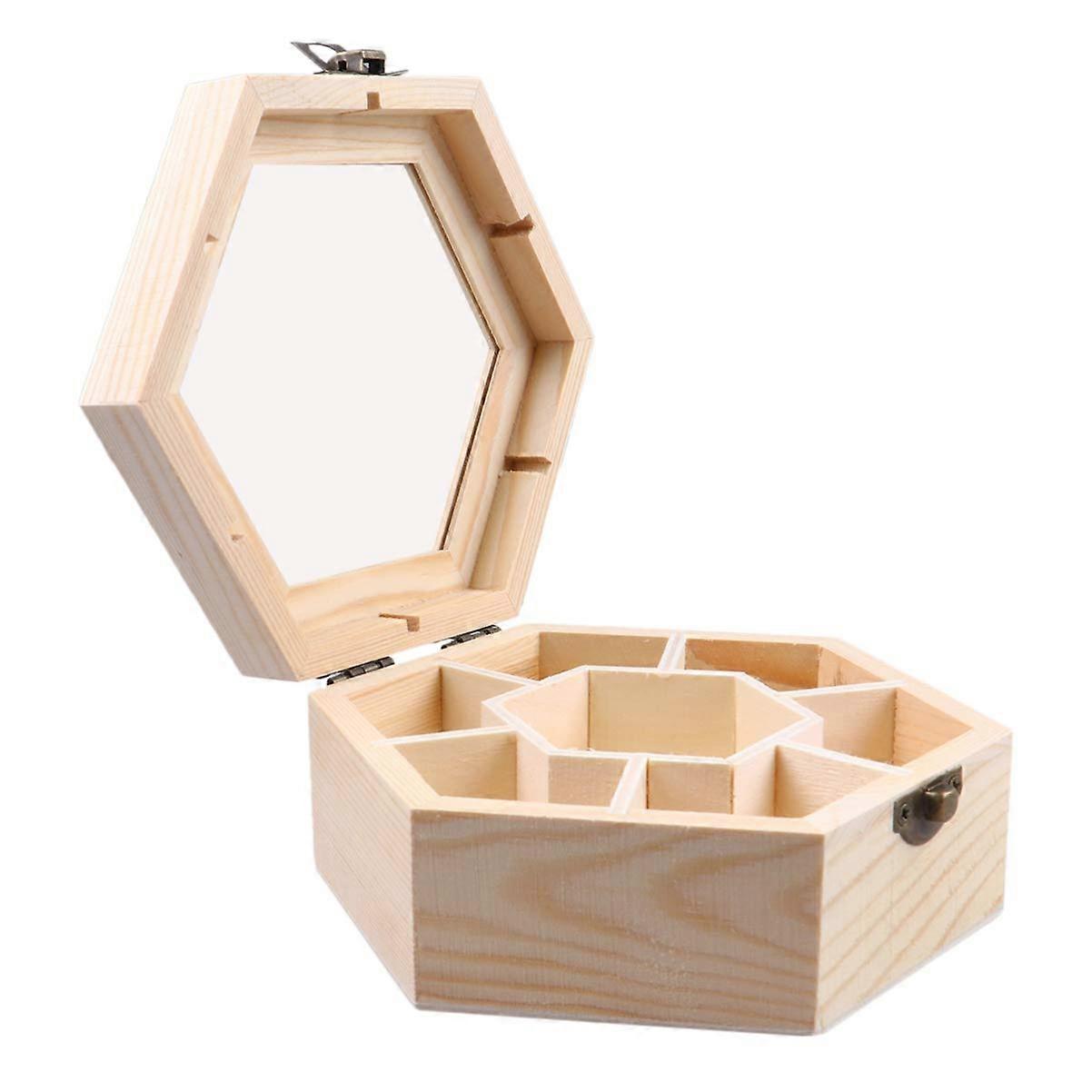 Hexagon Wooden Jewelry Box Organizer for Rings, Earrings, and Necklaces - Large Multi-Compartment Storage Solution
