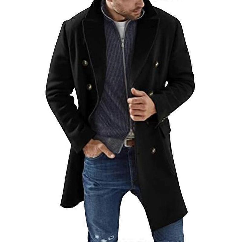 Men's Autumn and Winter European and American Style Solid Color Woolen Coat Mid-length Warm and Thickened Coat